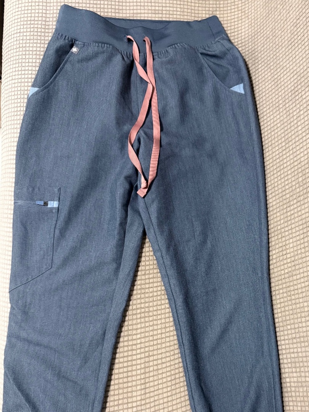 Petite FIGS Yola™ High Waisted Heather Denim Slim Scrub Pants